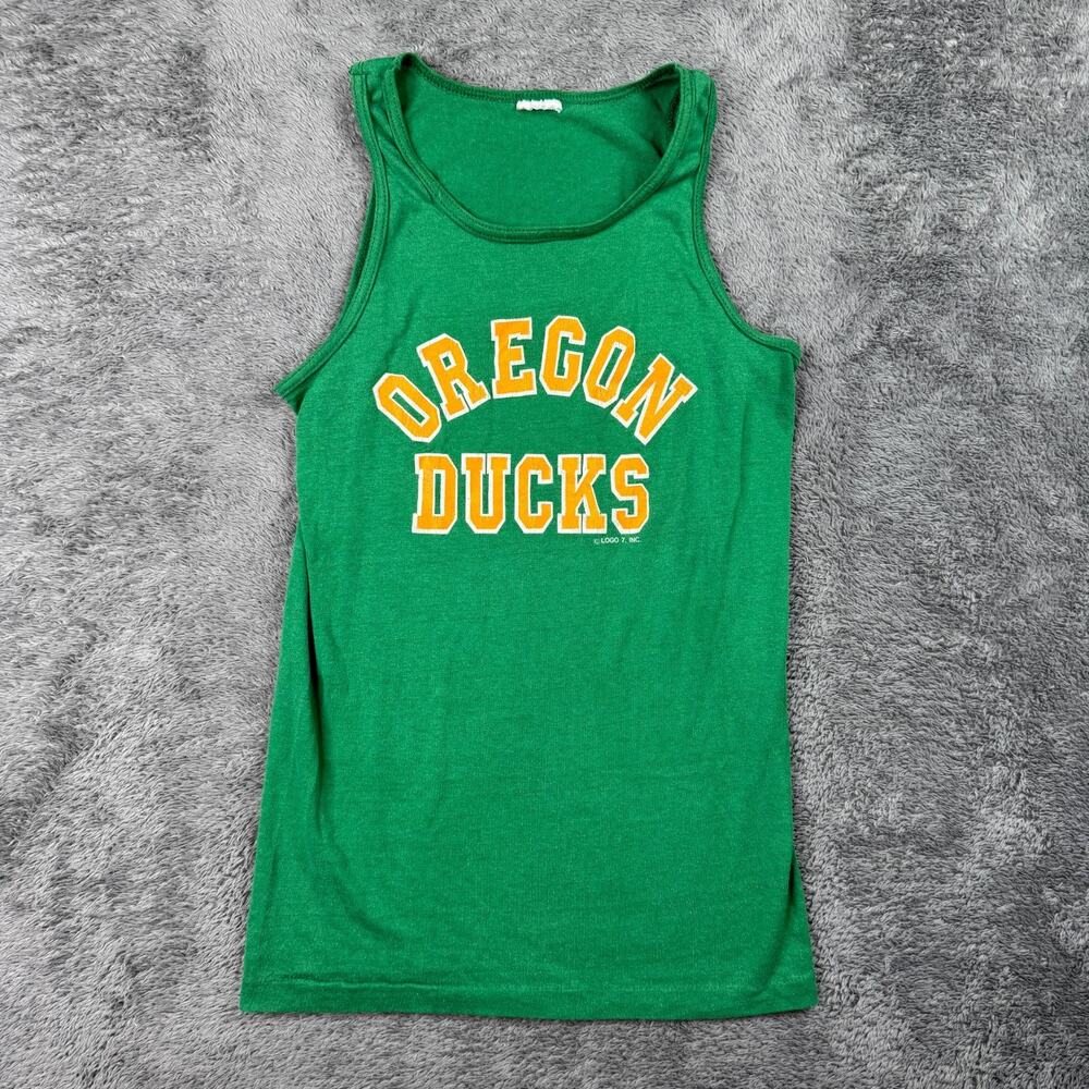 Vintage 90s Oregon Ducks Logo 7 Tank Shirt Single Stitch Womens S Green USA
